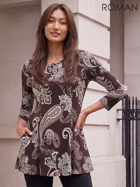 Brown - Roman Paisley Pocket Tunic