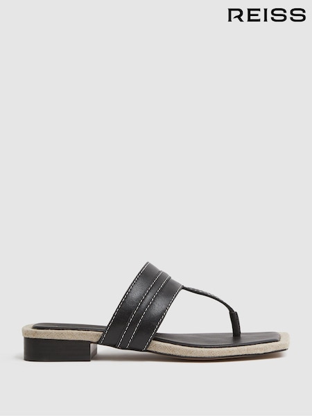 Reiss Black Quinn Leather Strap Thong Sandals (548735) | €215