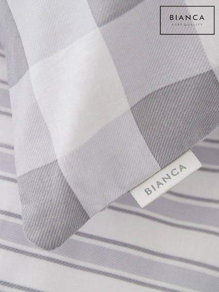 Bianca Grey Cotton Check and Stripe Fitted Sheet (548948) | ₪70 - ₪85