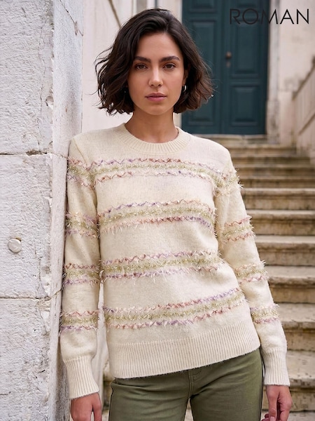 Blanco - Suéter de punto a rayas con textura de Roman