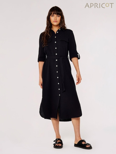 Apricot Black 2 Pocket Midi Shirt Dress (549124) | AED108