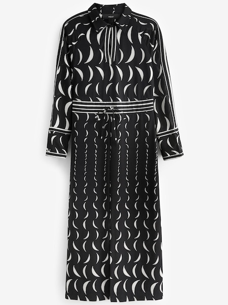 Schwarz/Weiß mit Mondprint - Long Sleeve Column Midi Dress (549126) | 5 €