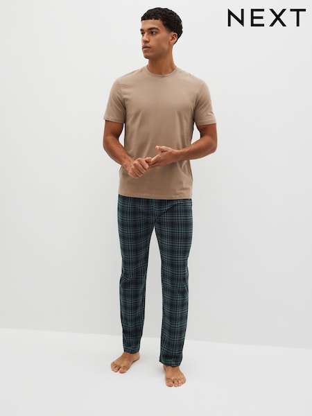Piatră Natural/bleumarin Albastru/Verde Verificare - Set de pijama cu mânecă scurtă în carouri (549173) | 112 LEI