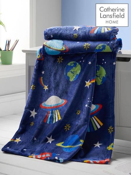 Catherine Lansfield Blue Teddy Lost In Space Cosy Fleece Throw (549337) | €22