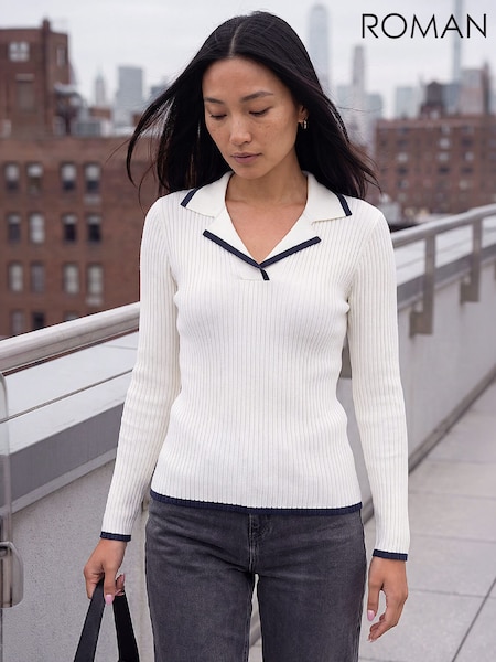Ақ - Roman Tipping Rib Henley блузкасы