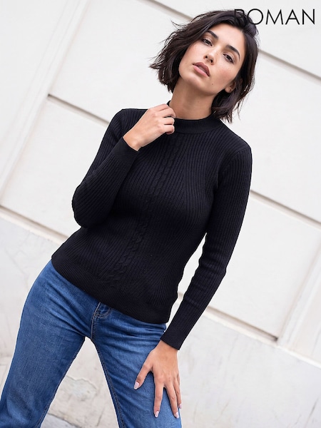 Black - Roman Petite Cable Knit Jumper