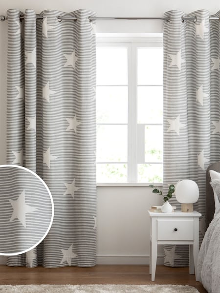 Grey Brushed Star Stripe Blackout Eyelet Curtains (549638) | €21 - €39