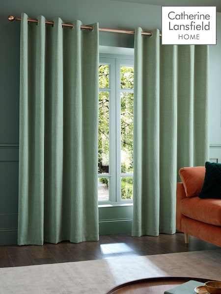 Catherine Lansfield Crinkle Chenille Lined Eyelet Curtains