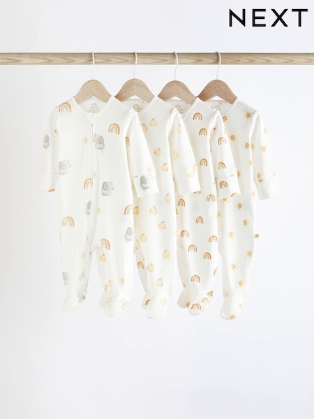 White Rainbow and Elephant Baby 100% Cotton Sleepsuits 4 Pack (0-2yrs) (550220) | €25 - €27