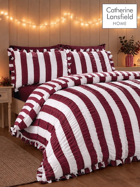 Catherine Lansfield Seersucker Ruffle Duvet Cover & Pillowcase Set