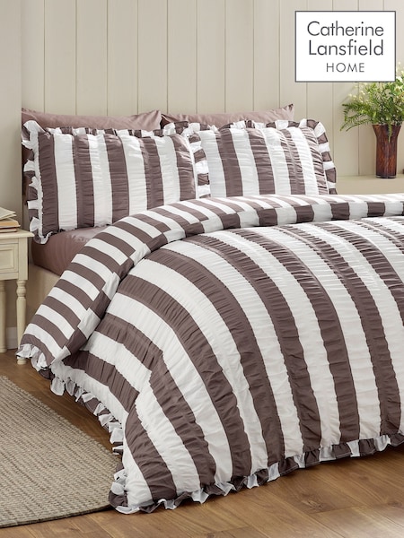 Catherine Lansfield Seersucker Ruffle Duvet Cover & Pillowcase Set