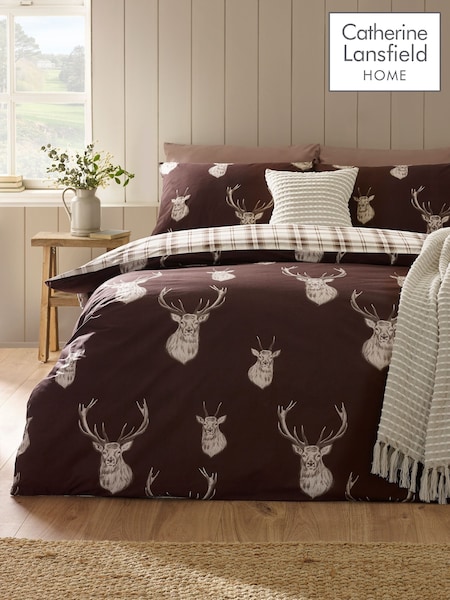 Catherine Lansfield Christmas Stag Check Reversible Duvet Cover Set