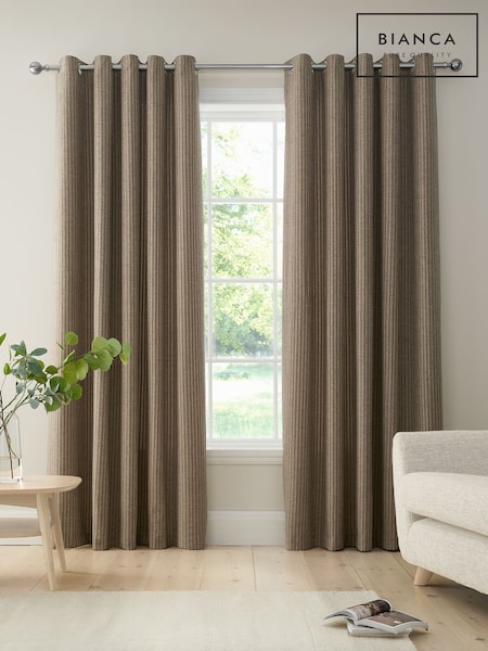 Bianca Chenille Stripe Lined Eyelet Curtains