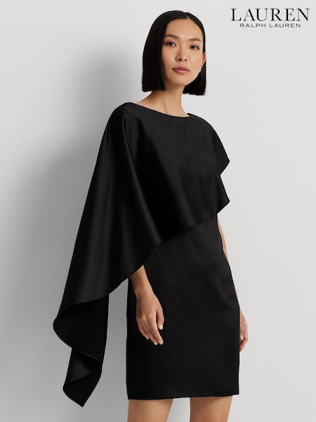 Lauren Ralph Lauren Hiliaycee Satin Cape Cocktail Black Dress (550607) | 1,071 LEI