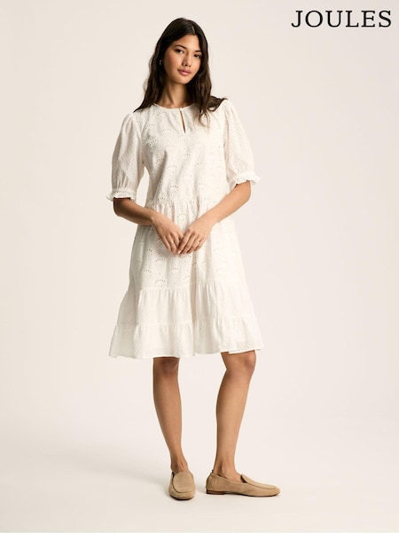 Joules Isabel White Cotton Broderie Dress (550815) | €24.50