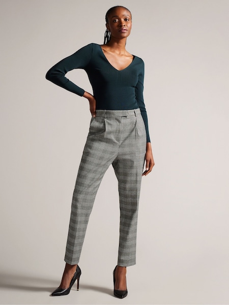 Ted Baker Grey Jommial Pleat Front Tapered Leg Check Trousers (550851) | €95