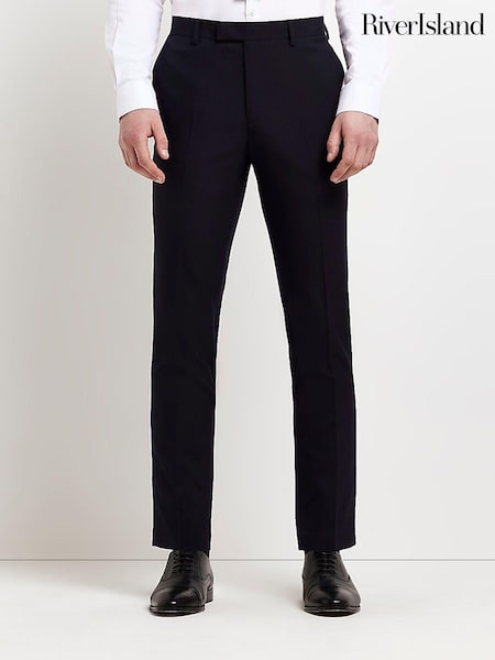River Island Dark Blue Skinny Twill Suit Trousers (551062) | 86 QAR