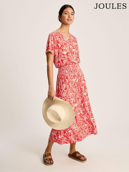 Joules Emmeline Red Paisley Short Sleeve Midi Dress (551371) | €39.50
