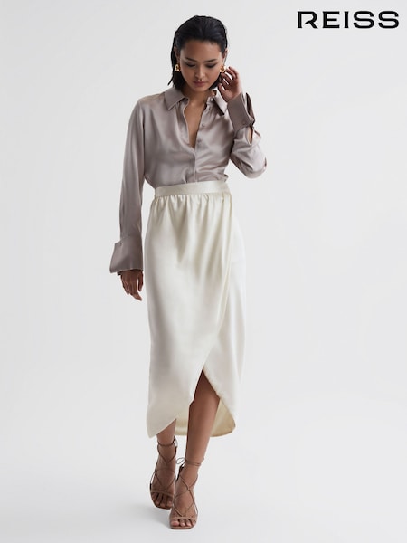 Reiss Ivory Tyra Silk High-Low Wrap Skirt (551400) | 1,970 QAR