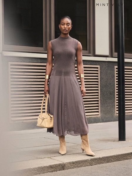 Brown - Mint Velvet Sleeveless Knit Midi Dress