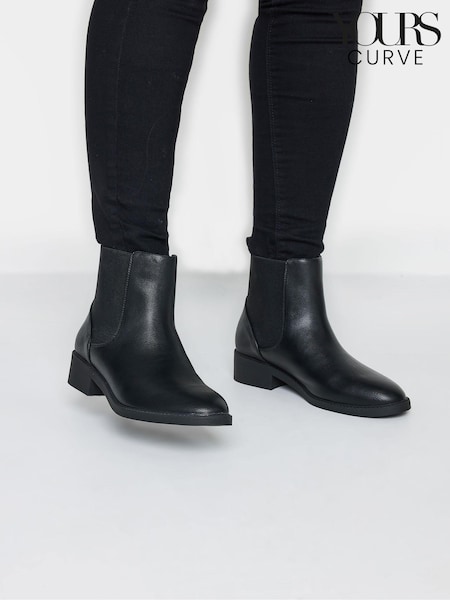 Yours Curve Black Wide Fit Extra-Wide Fit PU Elastic Chelsea Boots (551443) | €47