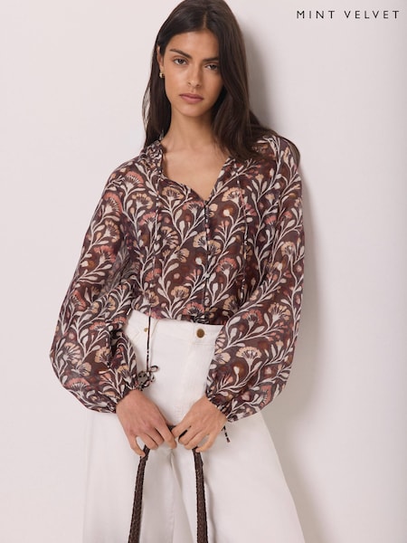 Brown - Mint Velvet Floral Print Blouse