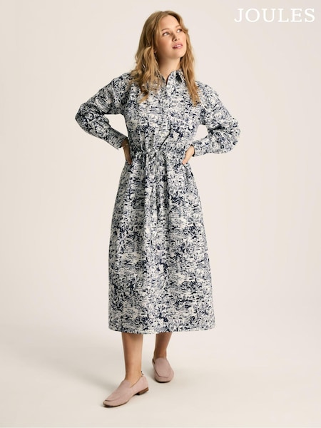 Joules Francesca Blue/White Tie Waist Shirt Dress (551644) | €67