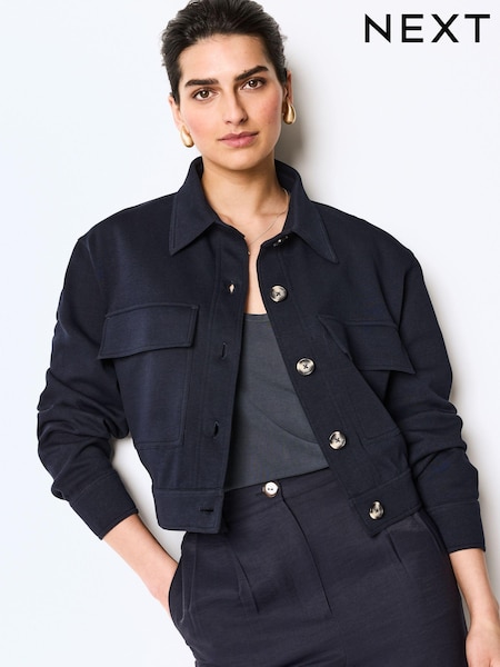 Bleumarin albastru - Lightweight Utility Button Front Smart Jersey Shirt Jacket (551725) | 121 LEI
