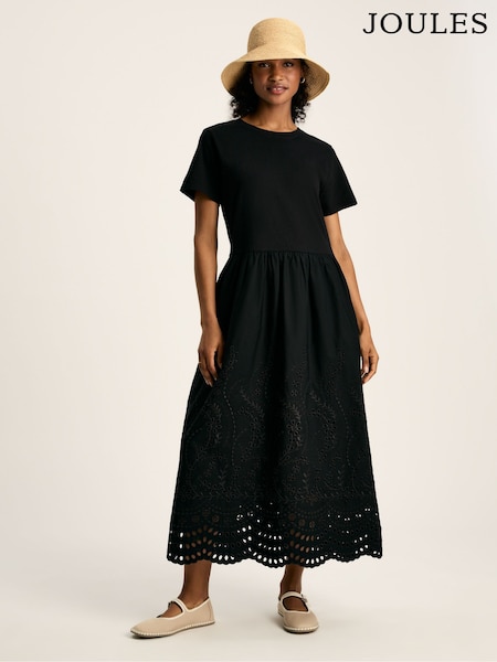 Joules Reid Black Broderie 100% Cotton Dress (551900) | €57
