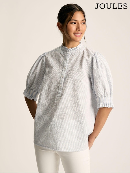Joules Elle Blue & White Striped Frill Blouse (552077) | €30.50