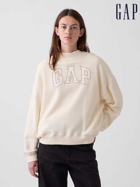 Cream - Gap – weiches Vintage-Oversized-Sweatshirt mit Stehkragen und Logo