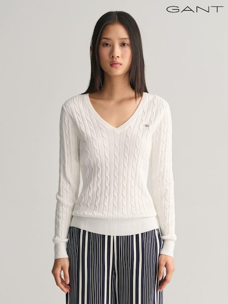 GANT Light Cream Stretch Cotton Cable Knit Jumper (552810) | €83