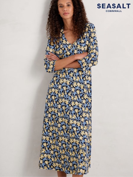 Seasalt Cornwall Blue Ava Jersey V-Neck Dress (552916) | €44.50