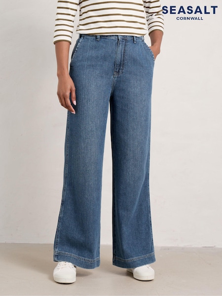 Seasalt Cornwall Blue Blake Wide Leg 100% Cotton Jeans (553589) | €49