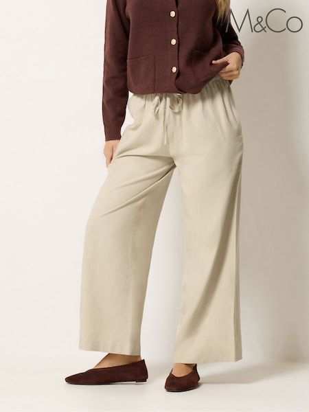 Naturlig - M&co Petite Wide Leg Linen Blend Trousers