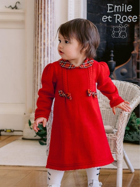 Emile Et Rose Red Knitted Bow Detail Christmas Dress & Tights (554062) | €48