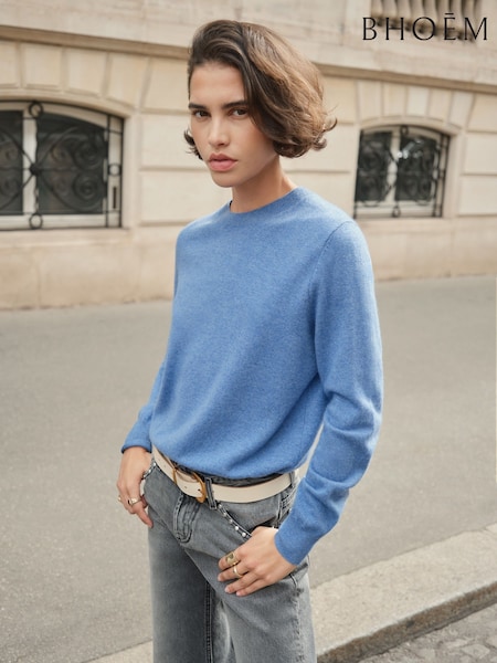 Blue - Wool & Cashmere Crew Neck Jumper