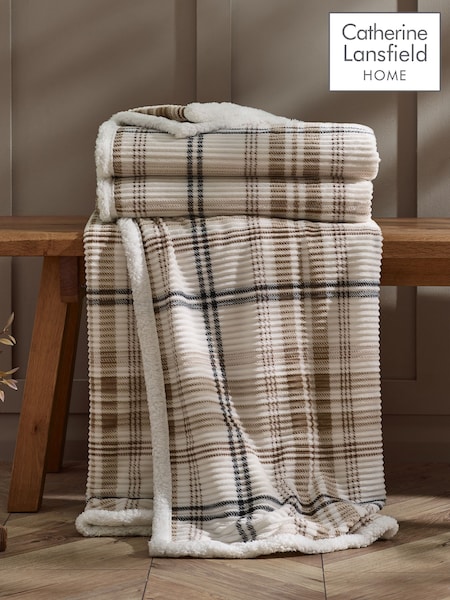 Catherine Lansfield Mysig Ribbad Rutig Sherpa Filt Throw