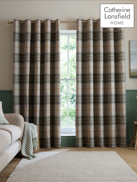 Catherine Lansfield Brushed Glencoe Check Woven Thermal Eyelet Curtains