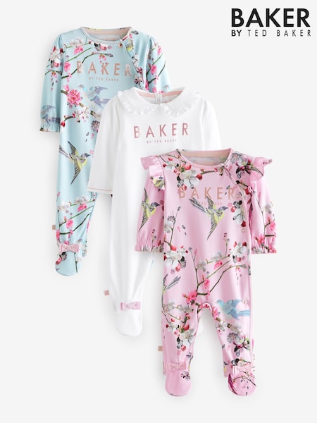 Azul/blanco/rosa - Baker by Ted Baker 100% Cotton Sleepsuits 3 Pack (554481) | 57 € - 61 €