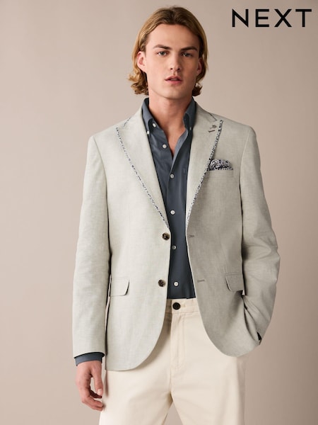 Sage Green Slim Fit Trimmed Linen Blazer (554509) | €8