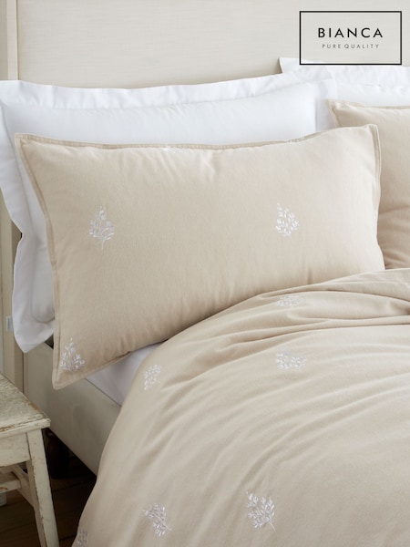 Bianca Embroidery Leaf Brushed Cotton Duvet Cover And Pillowcase Set