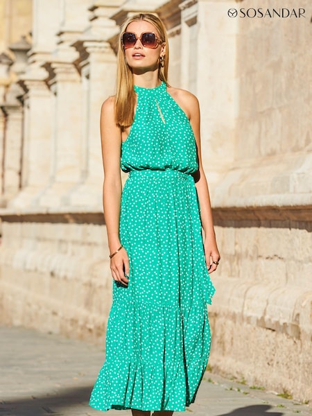 Sosandar High Neck Keyhole Belted Midi Dress (554588) | €52