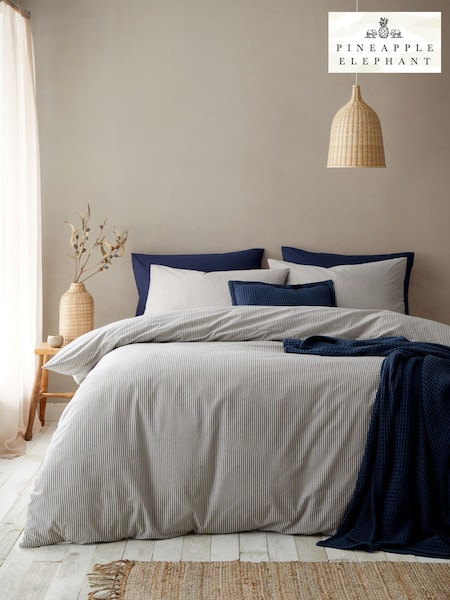 Pineapple Elephant Cotton Rich Narrow Woven Stripe Duvet Cover And Pillowcase Set