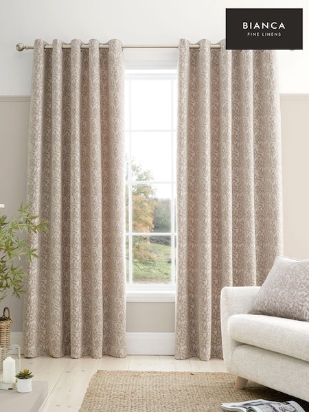 Bianca Chenille Leaves Lined Eyelet Curtains