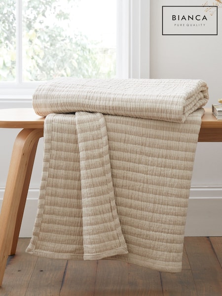 Bianca Cotton Muslin Stripe Large Blanket Throw
