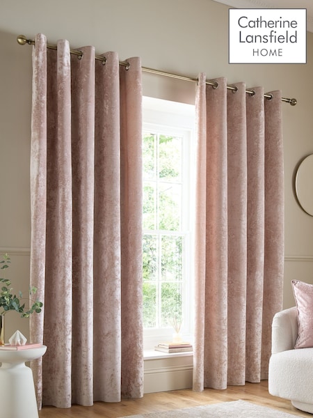 Catherine Lansfield Crushed Velvet Lined Eyelet Curtain