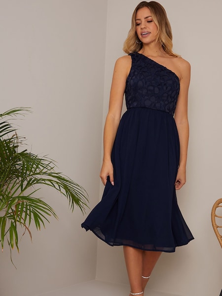 Chi Chi London One Shoulder Premium Lace Chiffon Midi Dress (554653) | 351 LEI