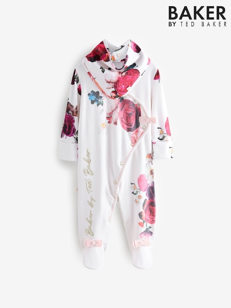 Baker by Ted Baker Cream Floral Print Wrap 100% Cotton Sleepsuit and Bib (554665) | €34 - €37