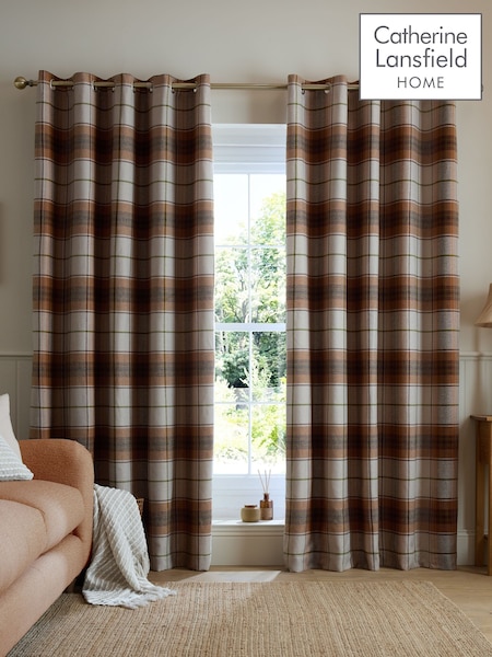 Catherine Lansfield Brushed Glencoe Check Woven Thermal Eyelet Curtains